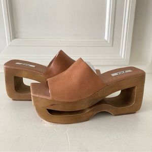 NWOT Zigi Free People Maisie Wooden Brown Leather Clogs Sz 9